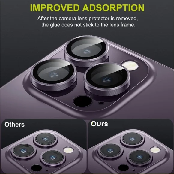 Camera lens tempered glass protector iPhone 14 Pro, 14 Pro Max Deep Purple - Picture 4 of 7